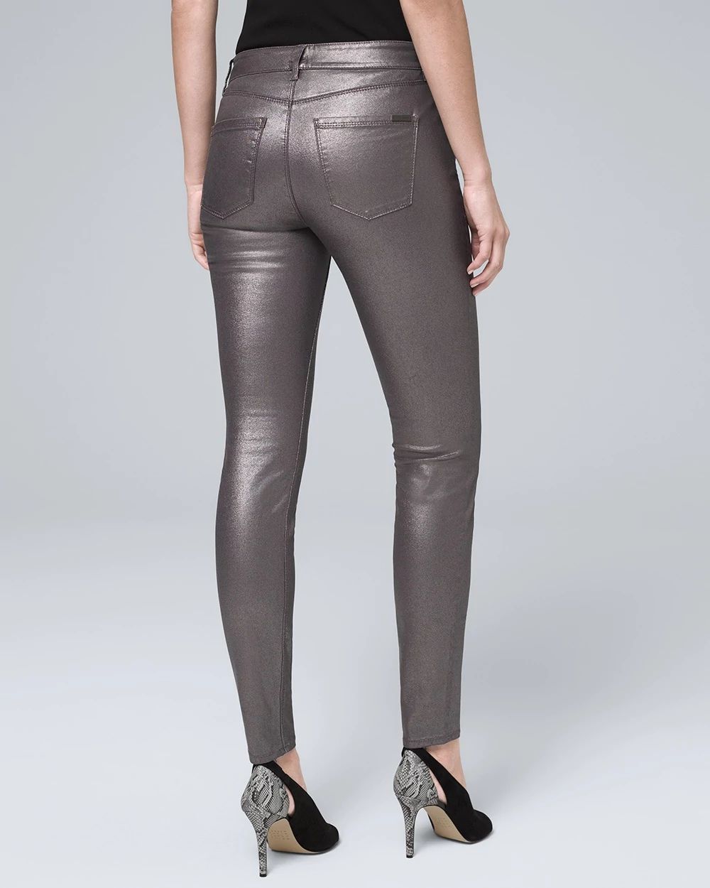 Mid-Rise Metallic Skinny Ankle Jeans