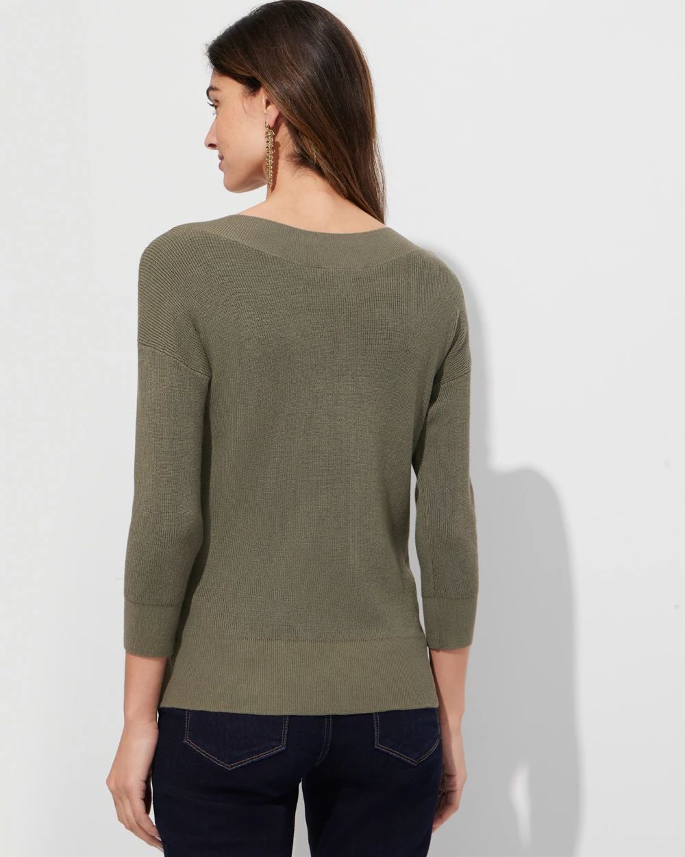 Outlet WHBM Long Sleeve V-Neck Stitch Pullover click to view larger image.