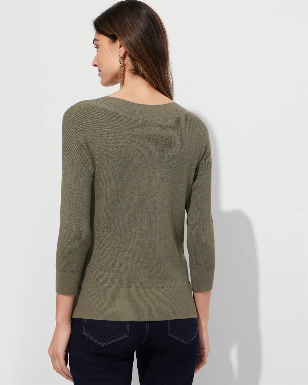 Outlet WHBM Long Sleeve V-Neck Stitch Pullover