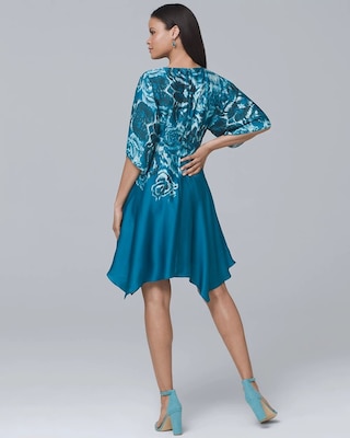 V-Neck Floral Satin Fit-and-Flare Dress