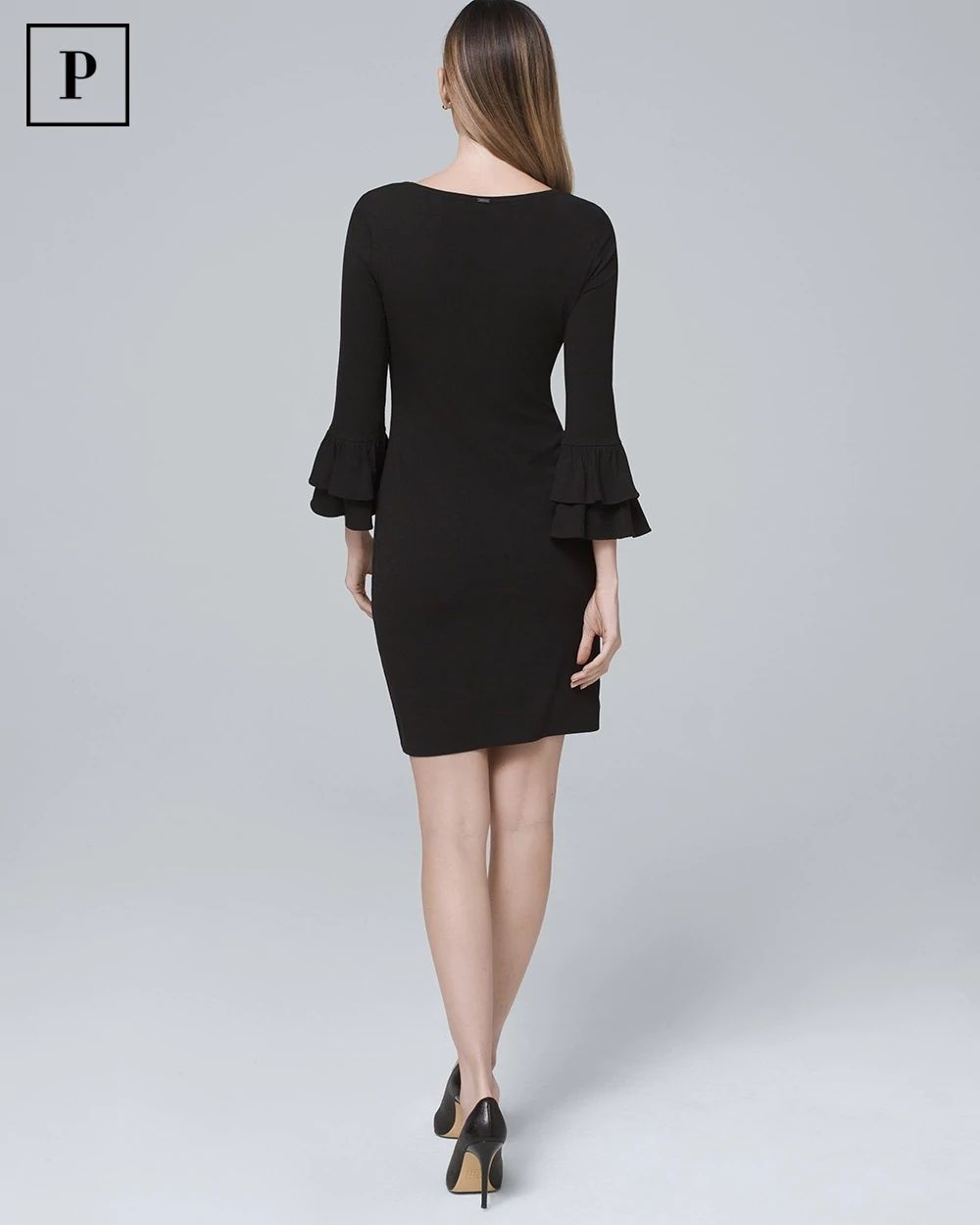 Petite Tiered-Sleeve Black Knit Shift Dress click to view larger image.