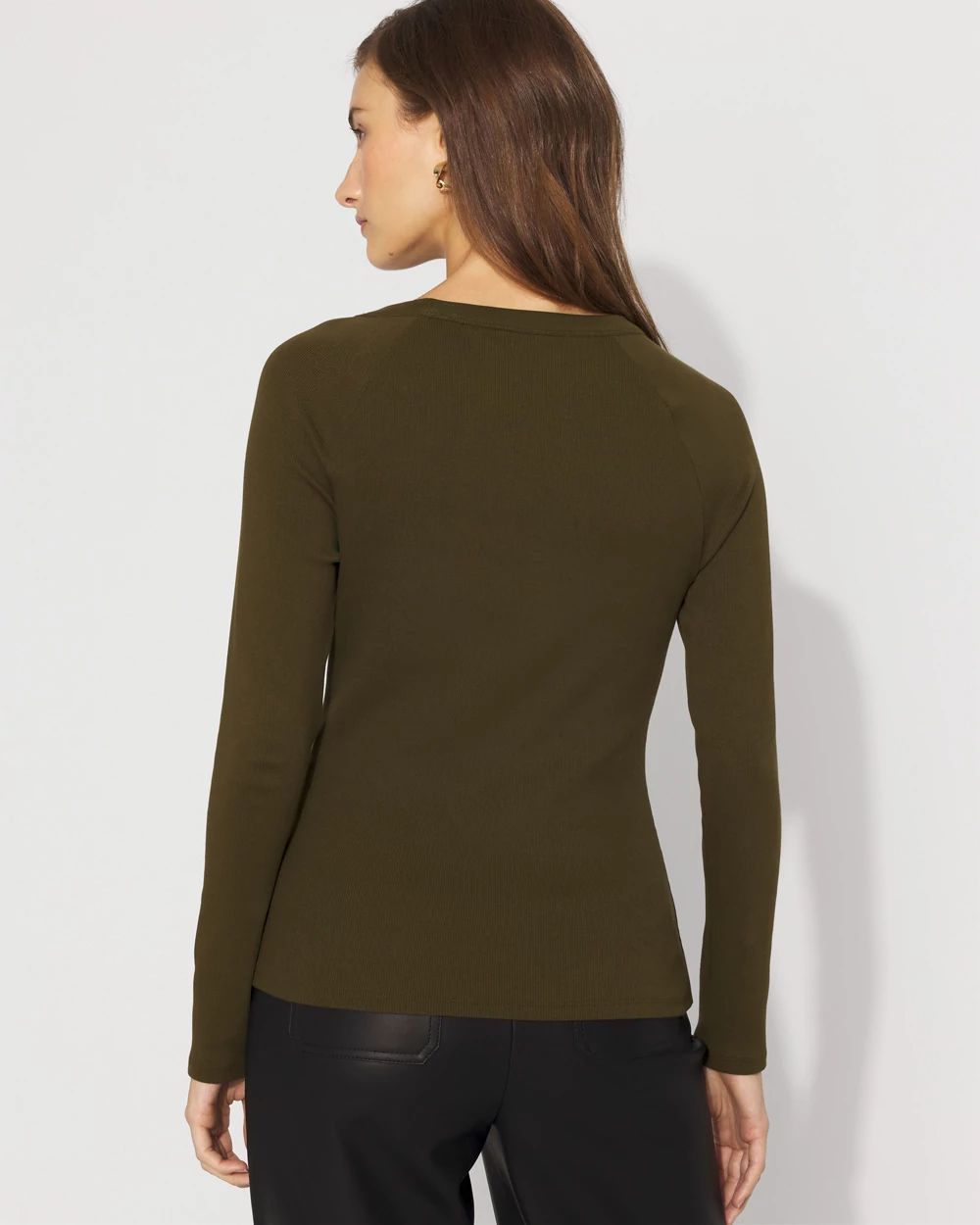 WHBM FORME™ Ribbed Stretch Button Long-Sleeve Tee