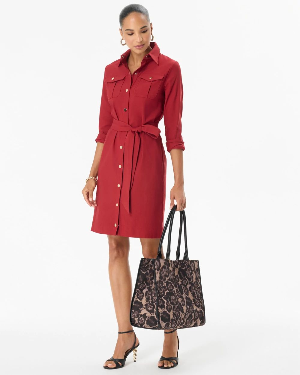 Petite Long Sleeve Shirt Dress click to view larger image.