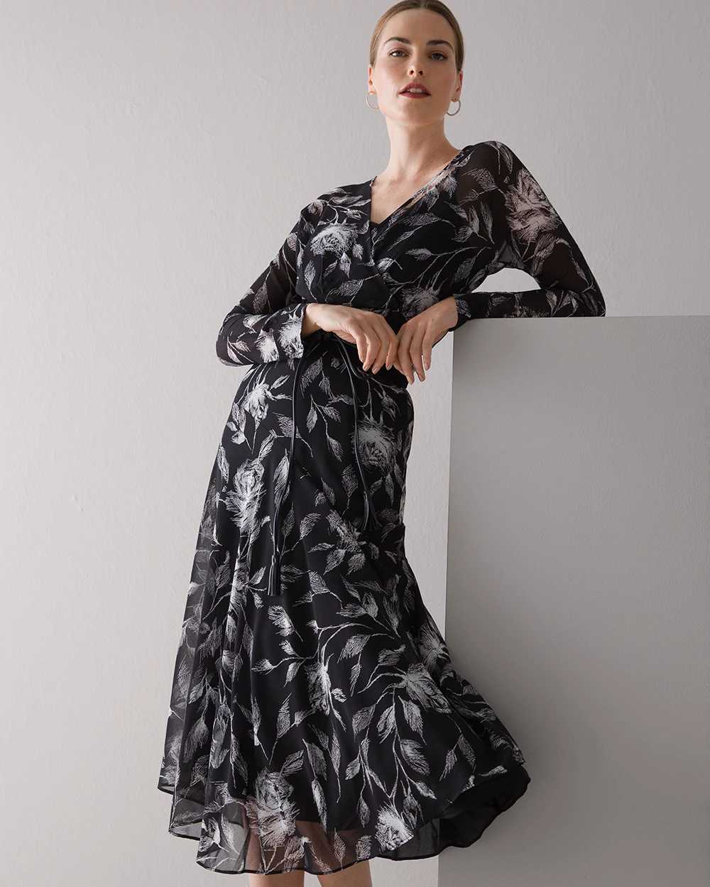 Long Sleeve Floral Soft Midi Dress