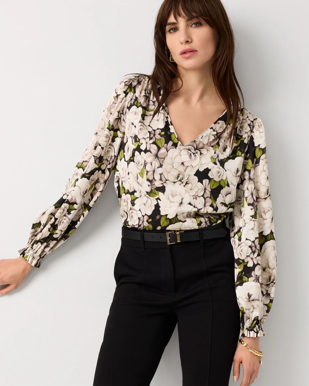 Ruffle Cuff Satin Blouse