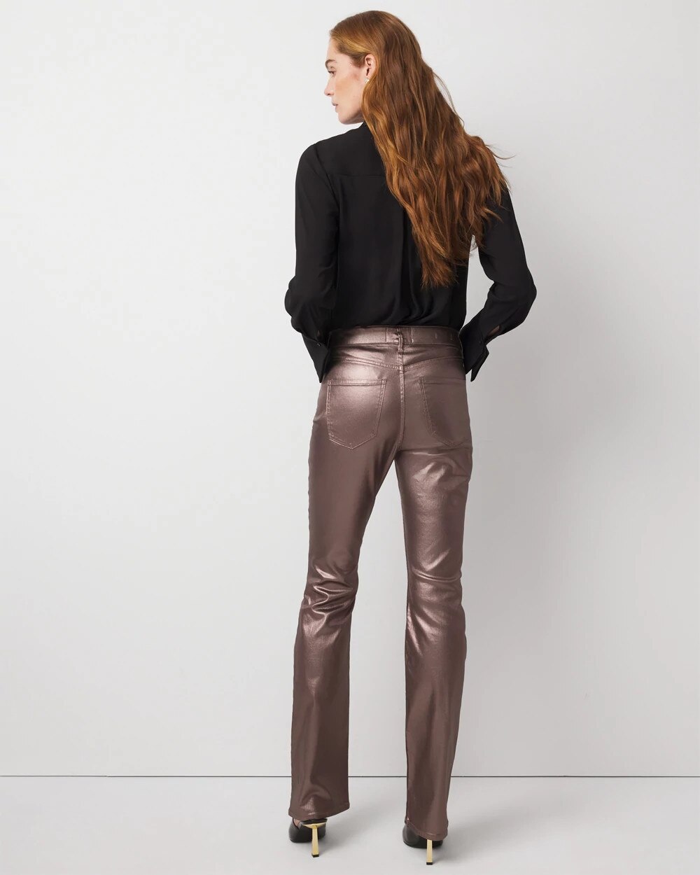 High Rise Metallic Coated Bootcut Jean