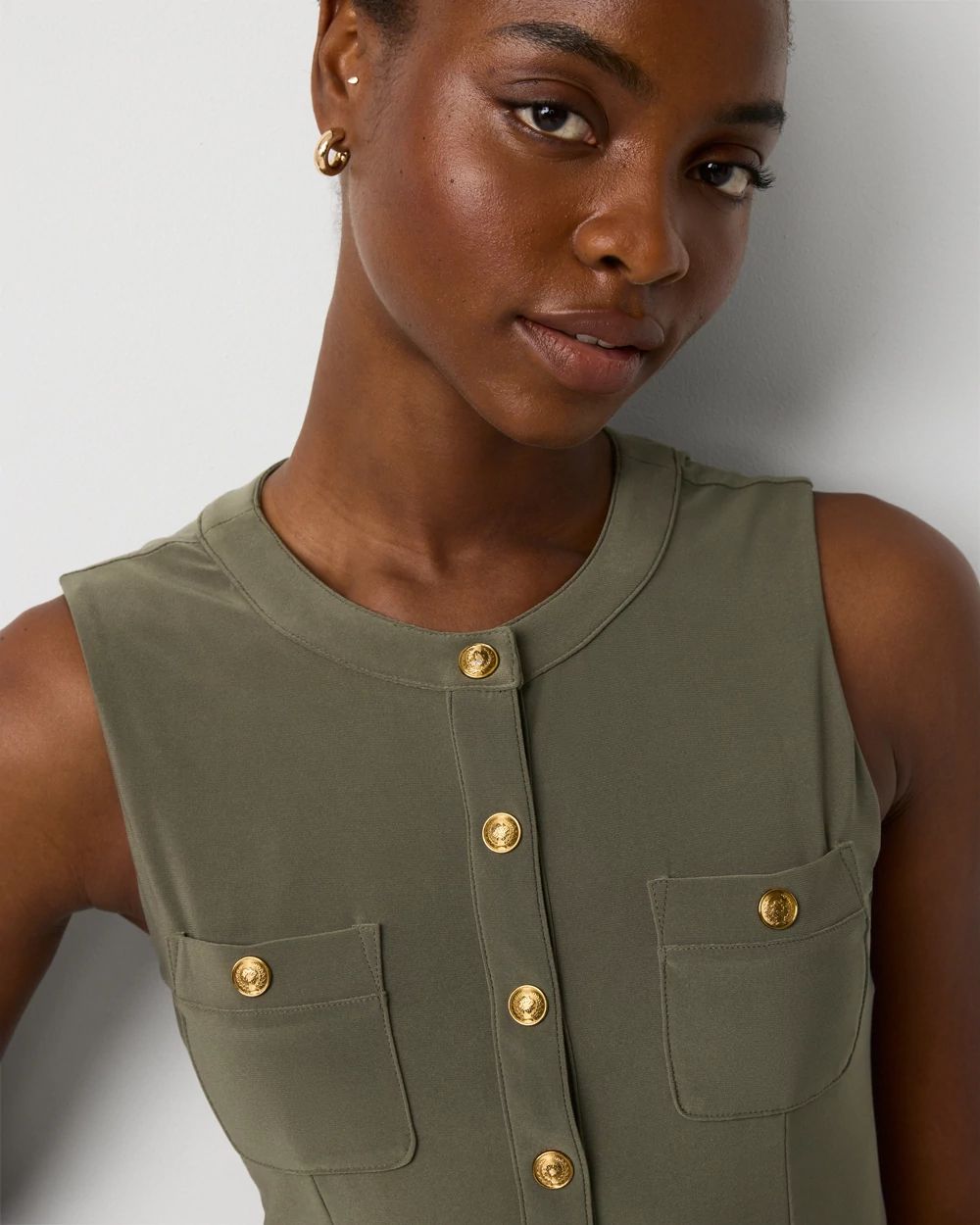Sleeveless Button Front Dress