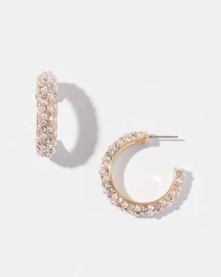 Glass Pearl Pave Huggie Hoop Earrings