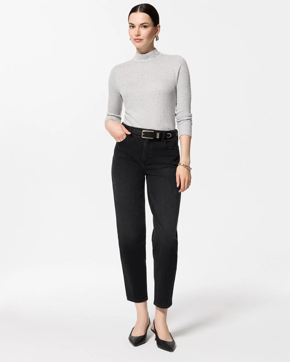 Ribbed Mockneck Long Sleeve Top