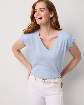 Pleat Sleeve V-neck Tee