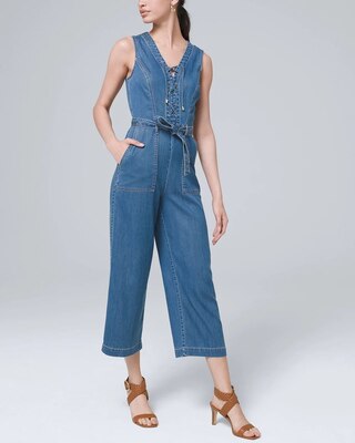 Lace Up Crop Denim Jumpsuit
