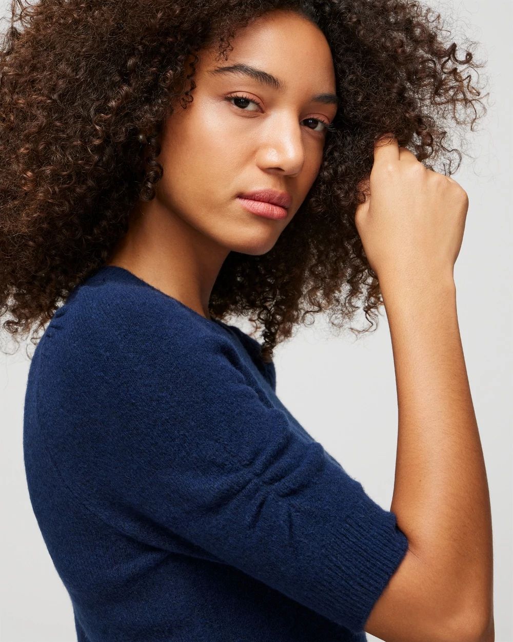 Elbow-Sleeve Soft Crew Gathered Pull Over