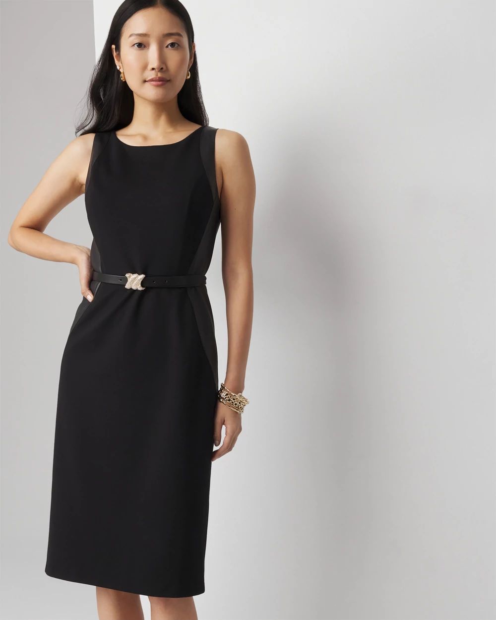 Boatneck Sheath with Faux Leather Insets