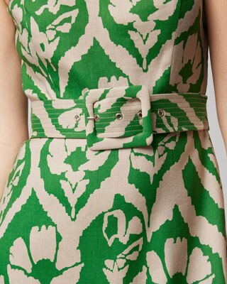 Linen Blend Belted Midi Dress