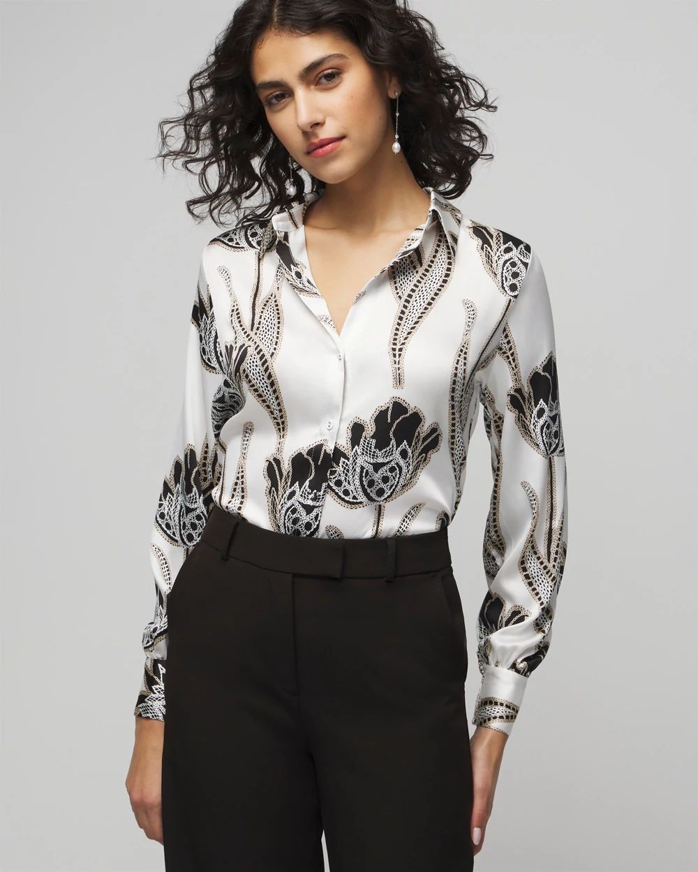 Long Sleeve Cuff Satin Shirt