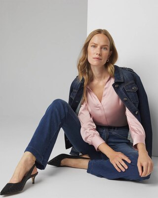 Y-Neck Ruched Shoulder Shirt click to view larger image.