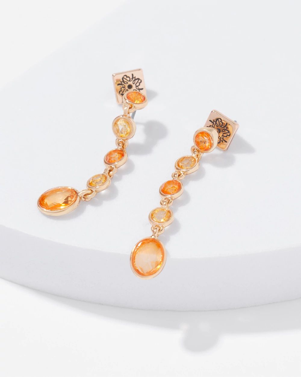 Gold + Peach Crystal Drop Earrings click to view larger image.