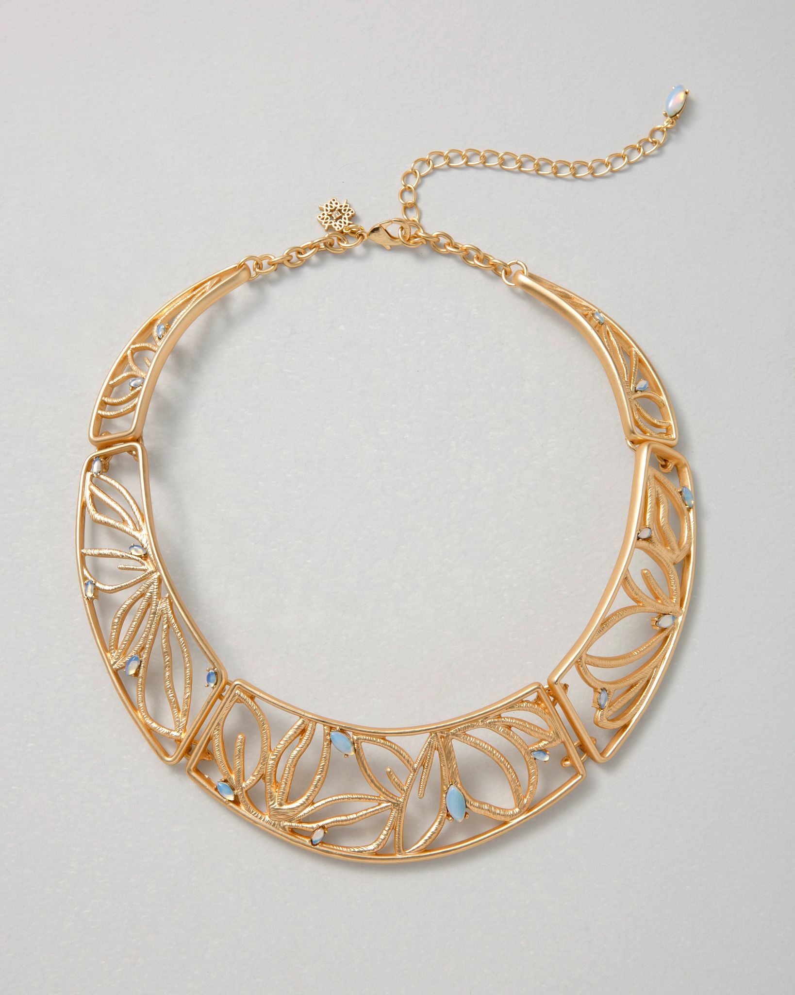 Goldtone Filigree Faux Moonstone Collar Necklace click to view larger image.