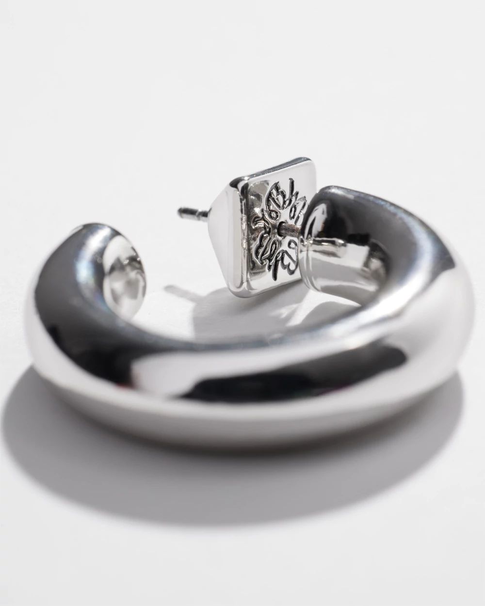 Silver Medium Thick Hoop Earrings