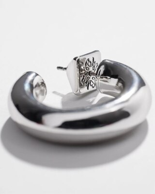 Silver Medium Thick Hoop Earrings