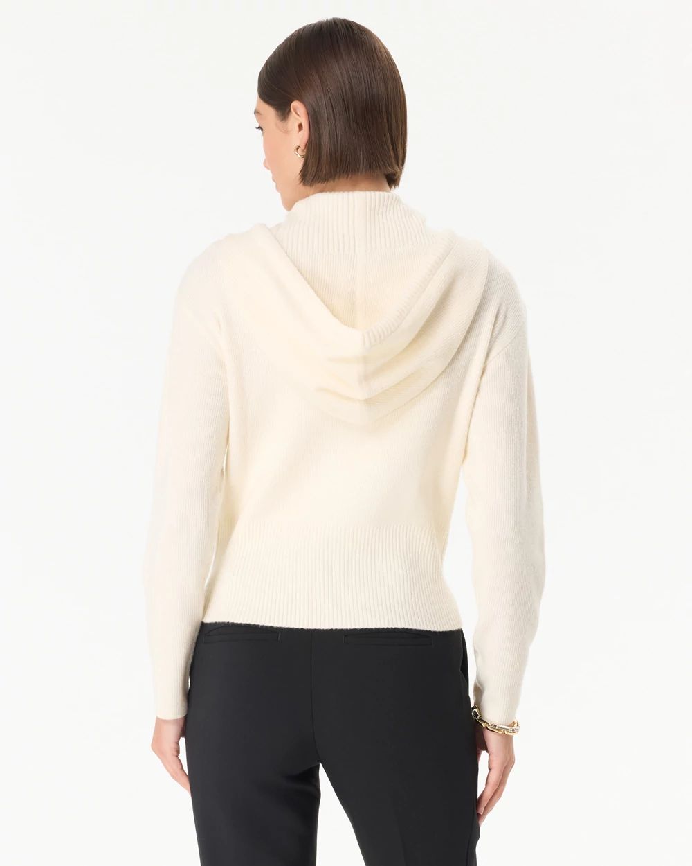 Rib Knit Zip Hooded Sweater Jacket click to view larger image.