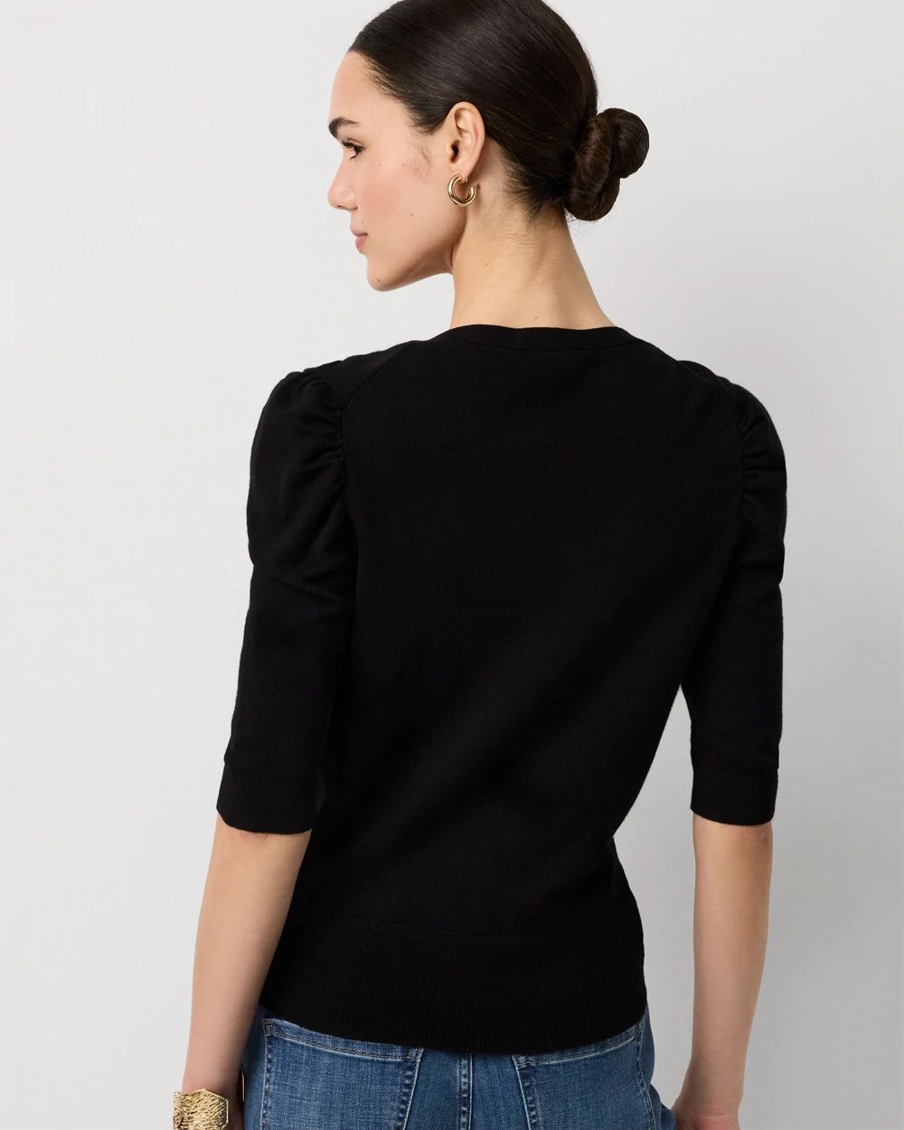 Ruched Sleeve V-neck Pullover click to view larger image.