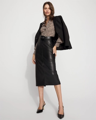 Faux Leather Midi Pencil Skirt click to view larger image.