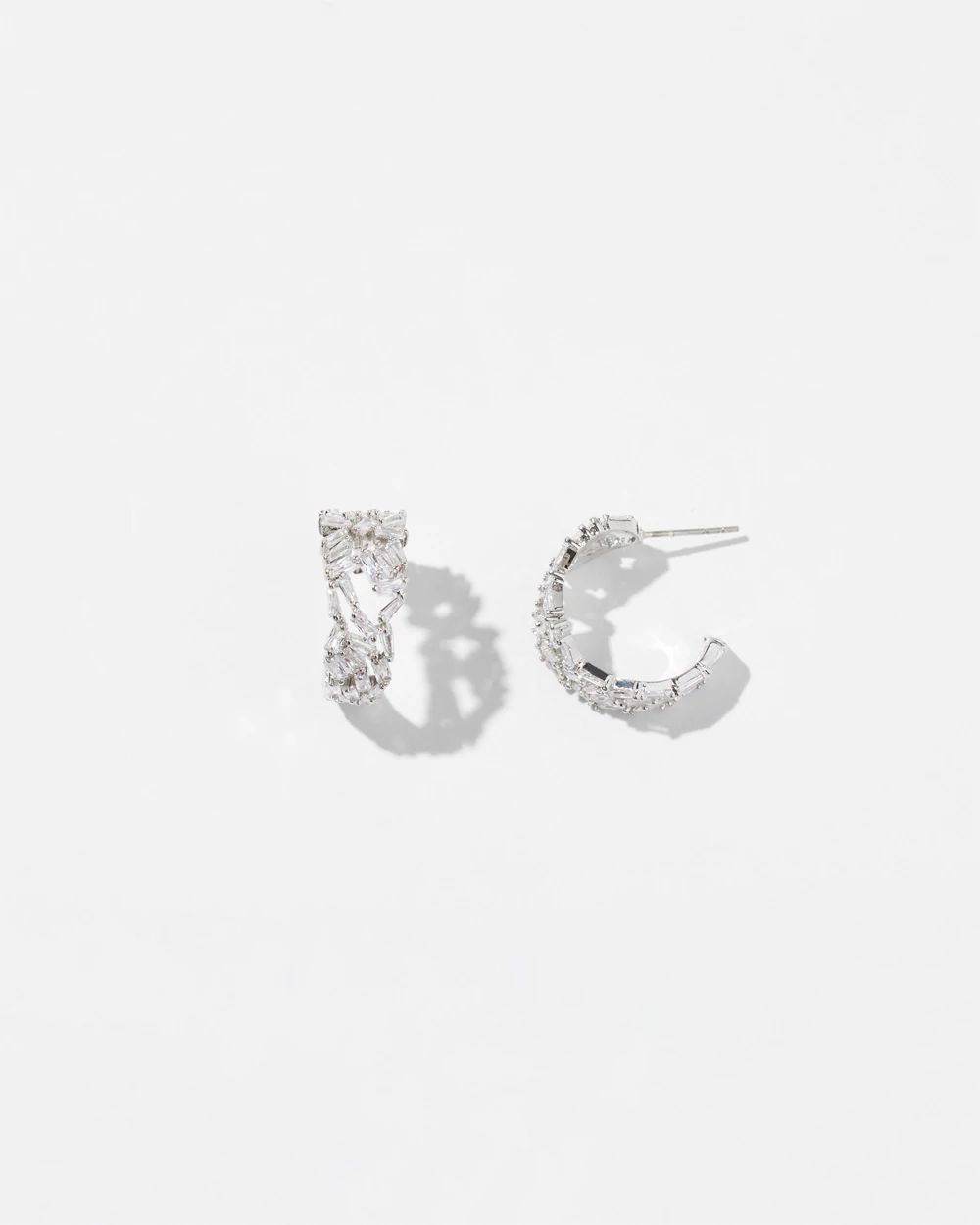 Silver Baguette Huggie Earrings