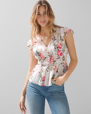 Flutter-Sleeve Blouse with Waist Detail