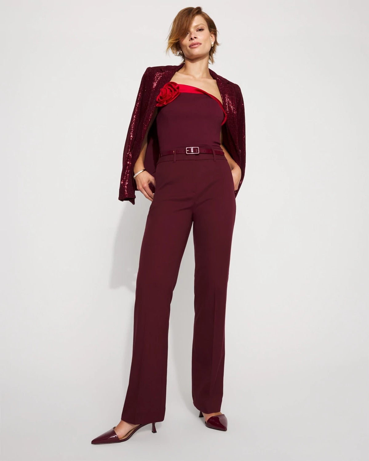 White House Black Market Extra High-rise Riley Twill Trousers In Burgundy