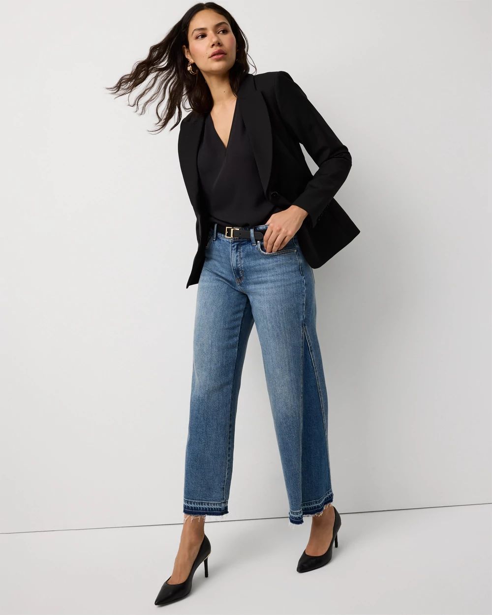 Petite Raw Hem High Rise Wide Leg Jean