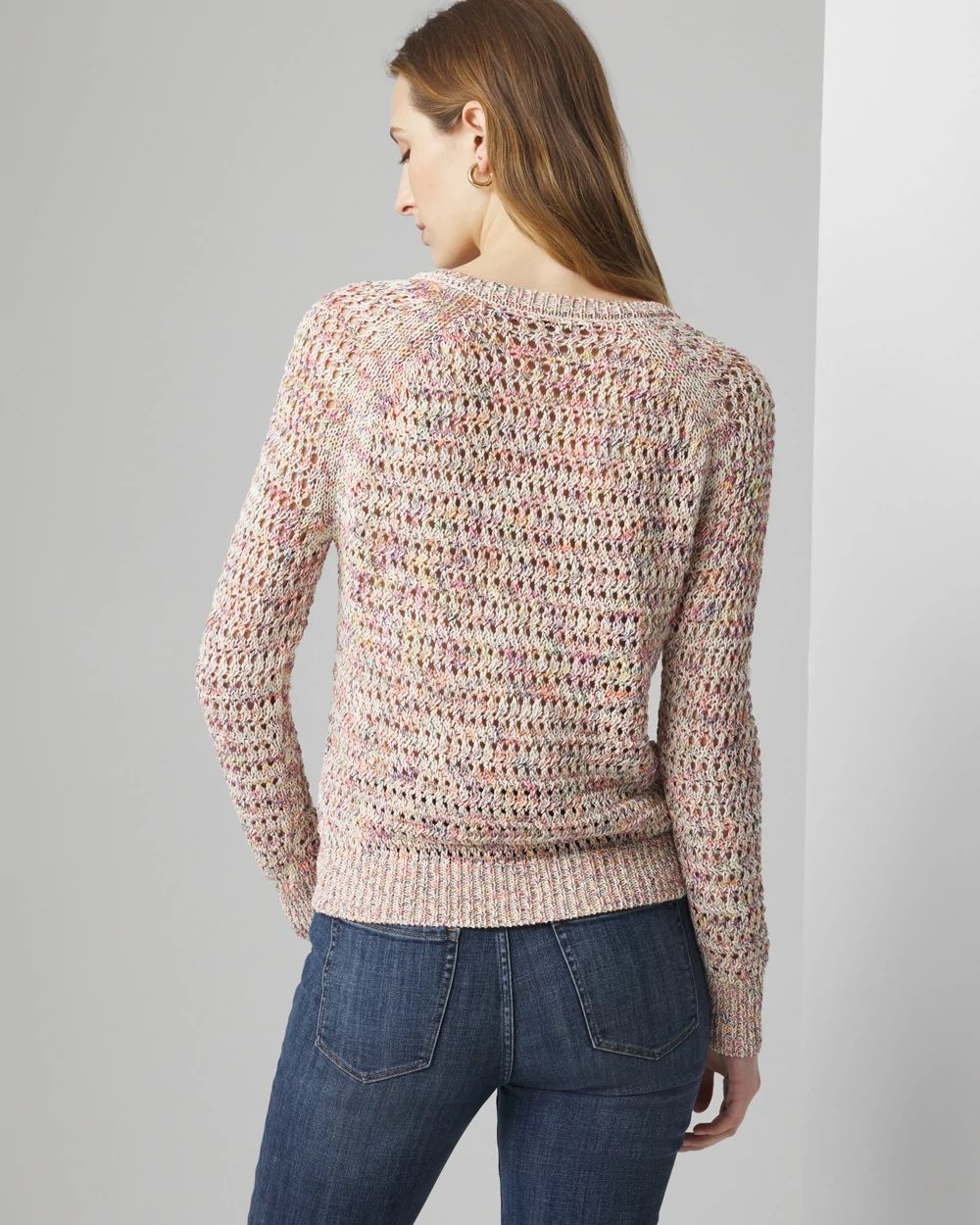 Multi-Colored Crochet V-Neck Sweater