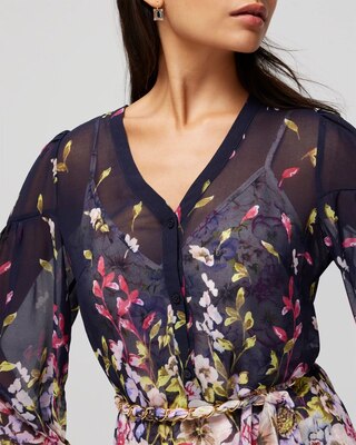 Long-Sleeve Shirt Dress with Chain Detail