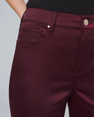 High-Rise Satin Slim Jeans with Ankle Slits