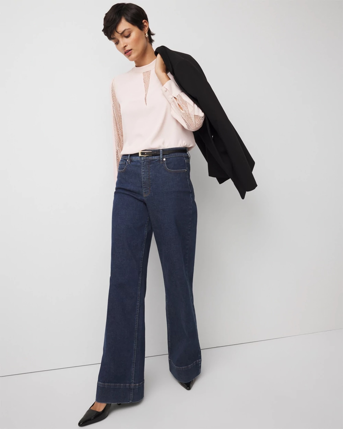 White House Black Market Lace + Crepe Blouse