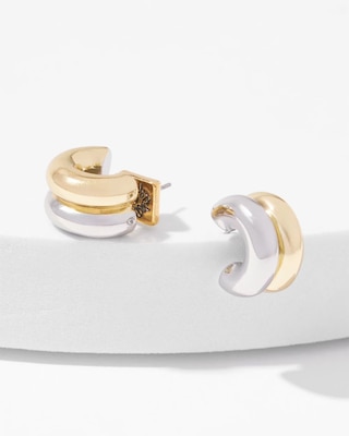Mixed Metal Double Hoop Huggie Earrings click to view larger image.