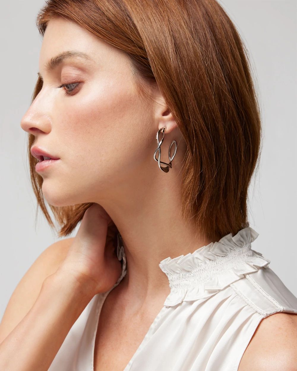 Silver Organic Wave Hoop Earrings
