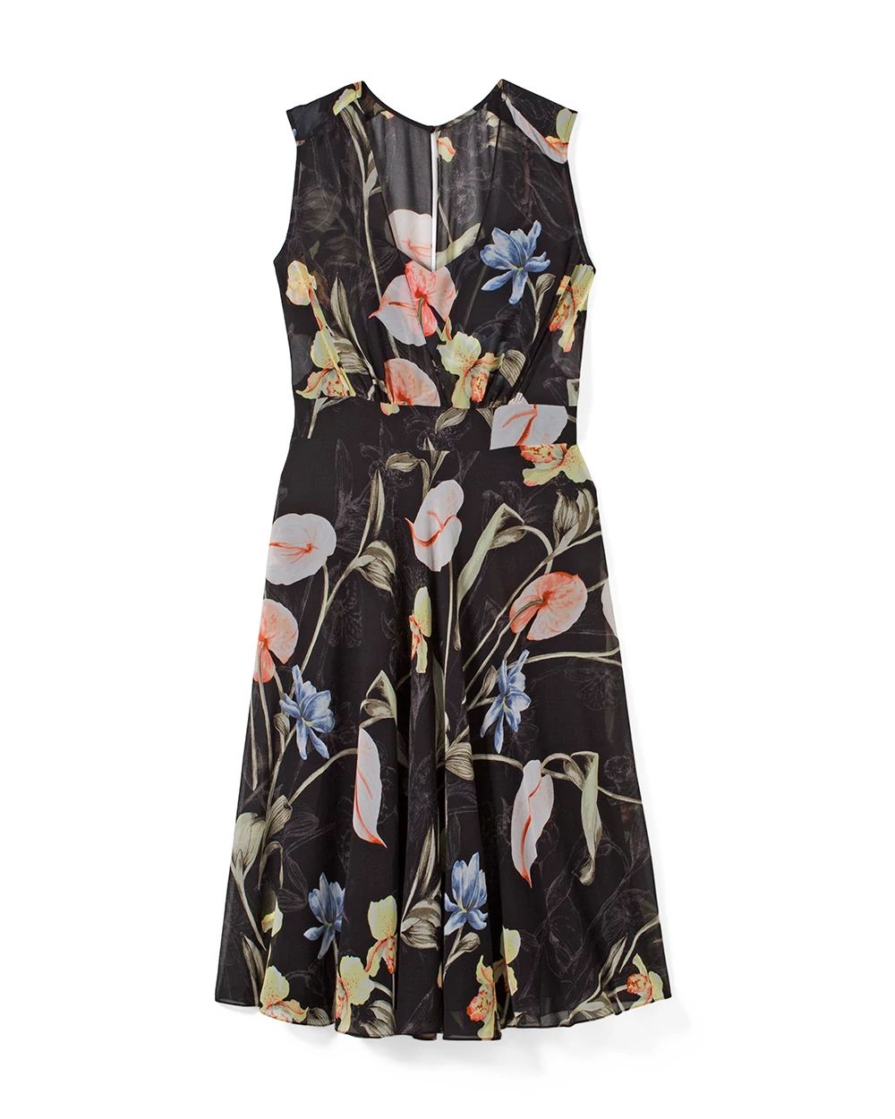 Sleeveless Floral Overlay Midi Dress