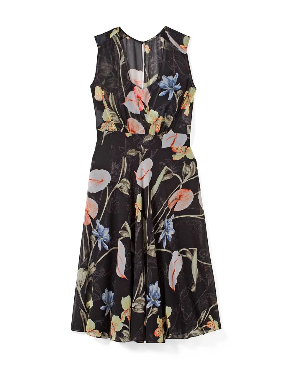 Sleeveless Floral Overlay Midi Dress click to view larger image.