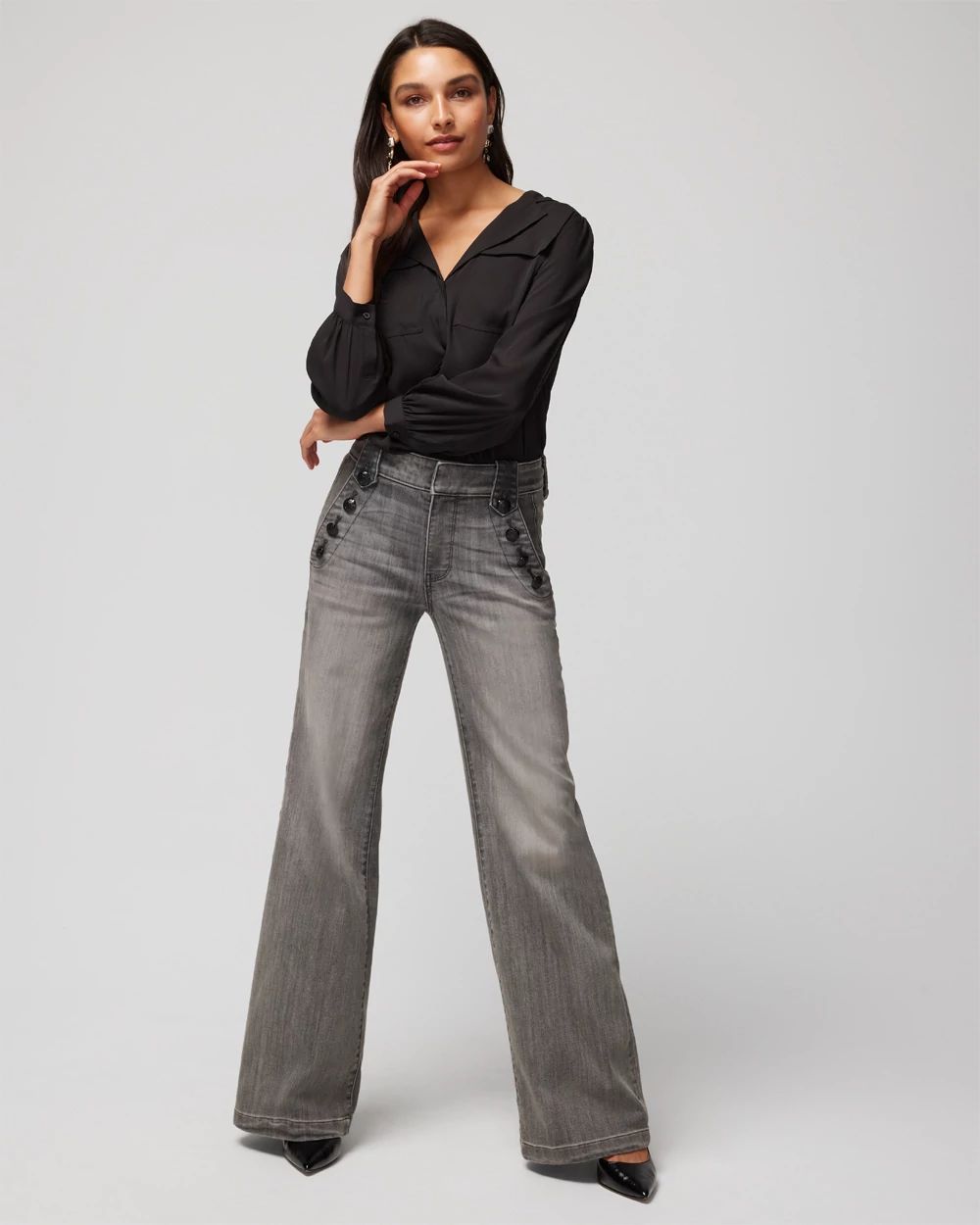 Women's Midi Waist Bottoms Straight Wide Legs Cargo Pants Four Pockets  Trousers