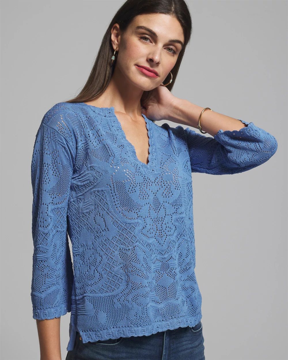 Outlet WHBM Pointelle Notch Neck Pullover