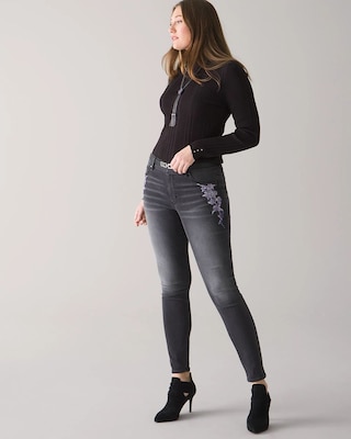 Curvy-Fit Mid-Rise Floral Embroidered Skinny Jeans click to view larger image.