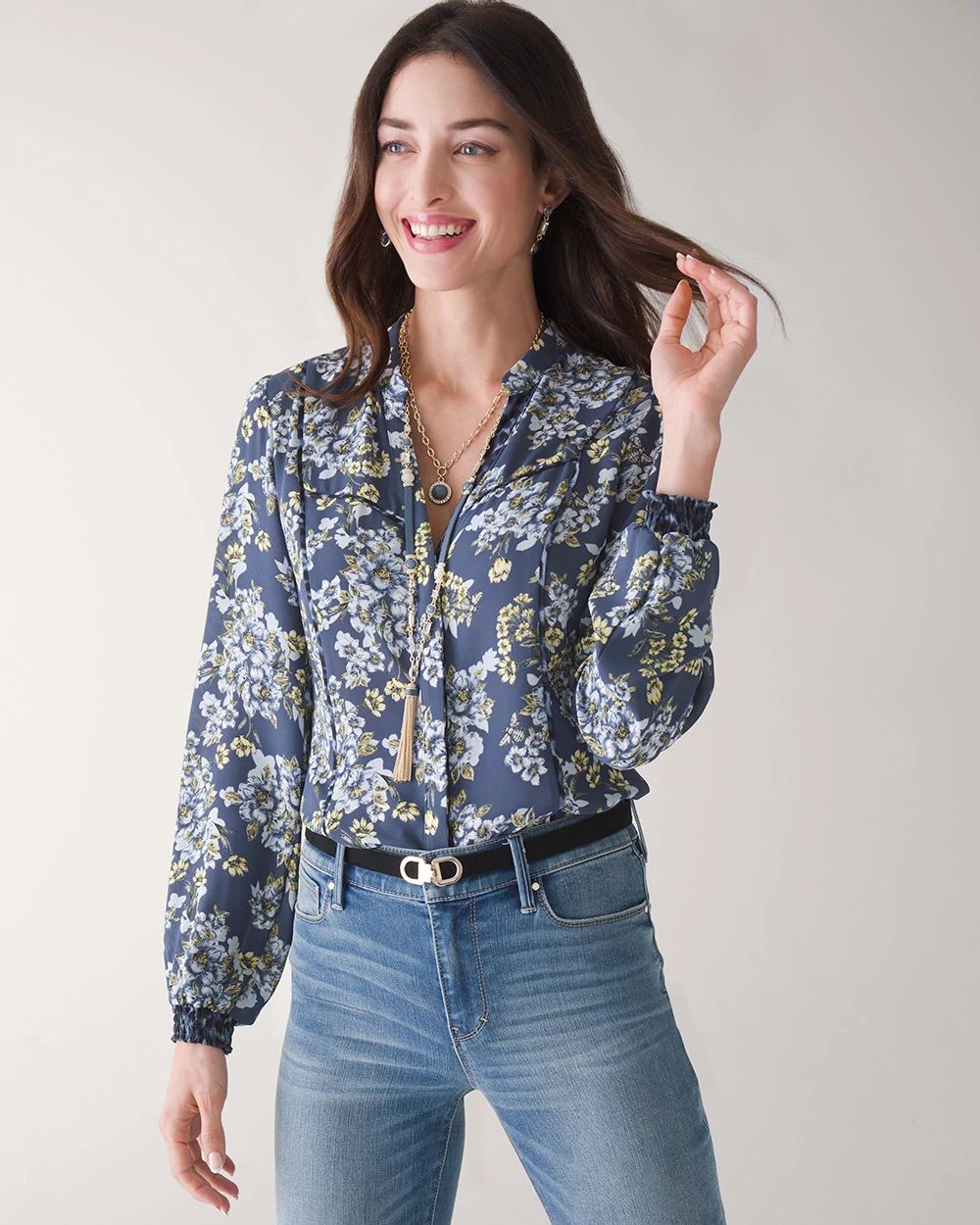 Long-Sleeve Honey Floral Blouse