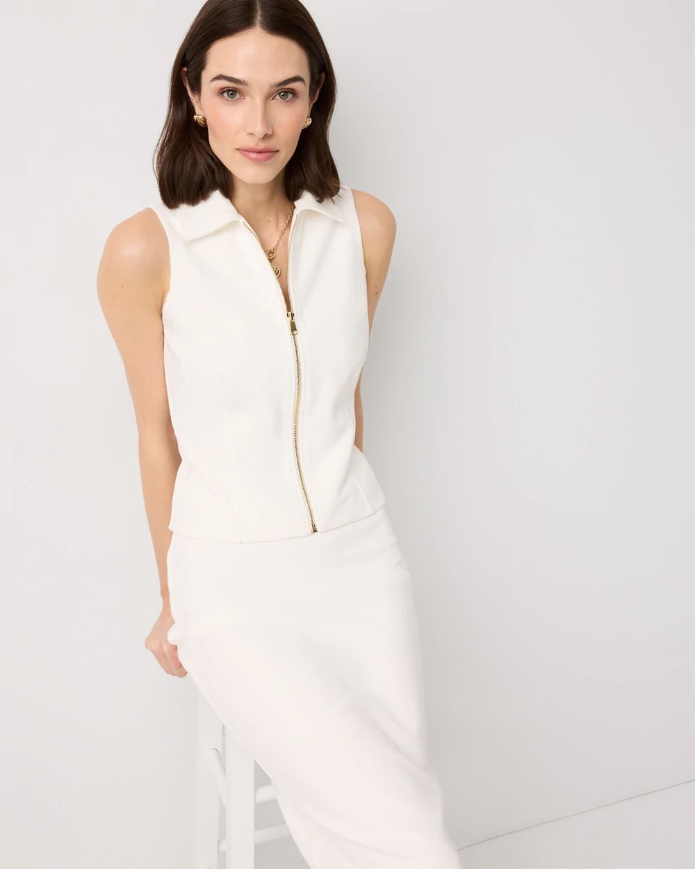 Petite Zip-Up Collared Top