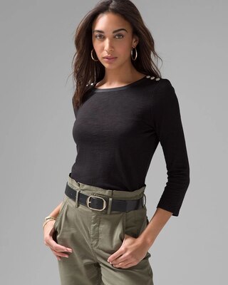 3/4 Sleeve Button Shoulder Tee