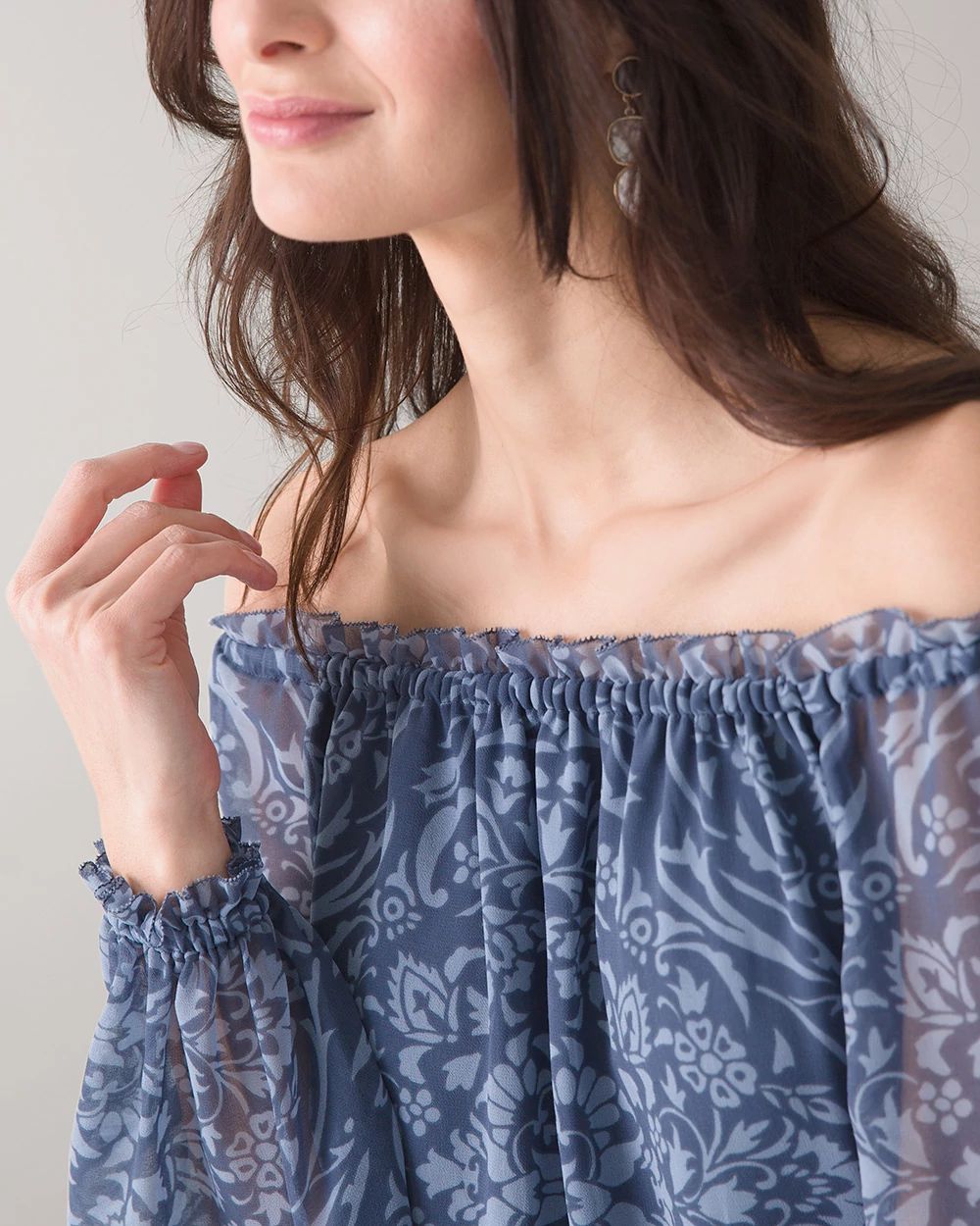 Off-the-Shoulder Ruffle Neck Blouse click to view larger image.
