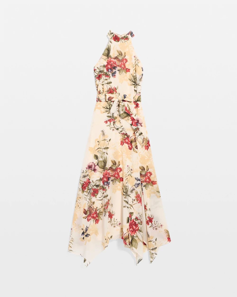 Handkerchief Hem Chiffon Halter Midi Dress click to view larger image.