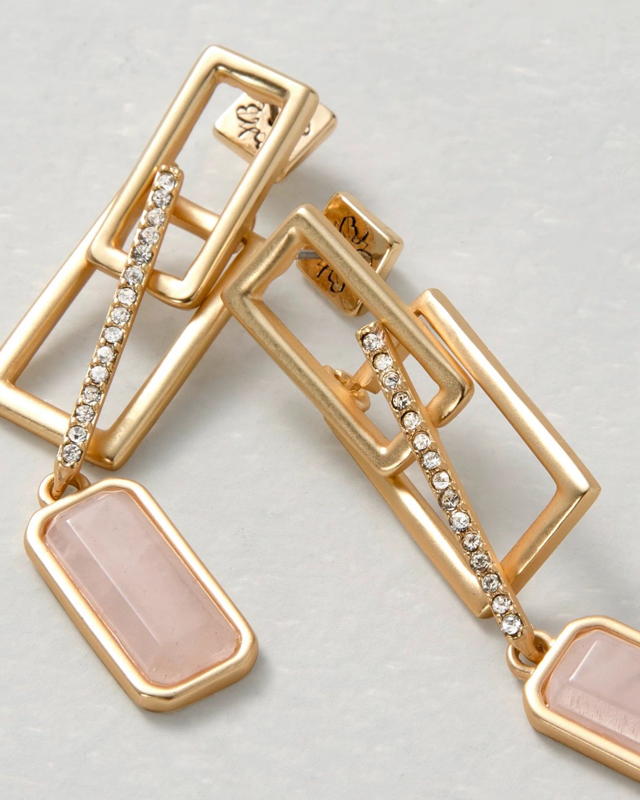 Goldtone Rose Quartz Drop Earrings click to view larger image.
