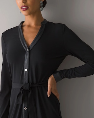 Leather-Trim Matte Jersey Shirtdress click to view larger image.