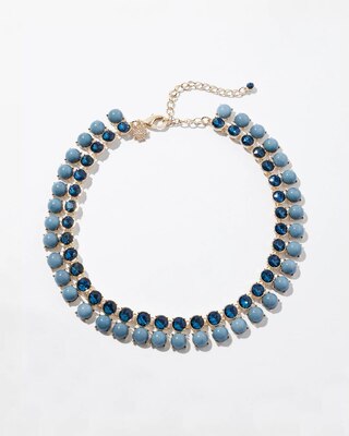 Gold Blue Double Row Short Strand Necklace